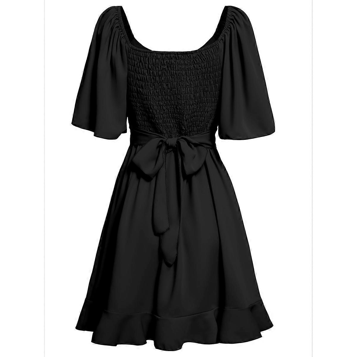 Kleid mit V-Ausschnitt und Trompetenrmeln Schwarz XL