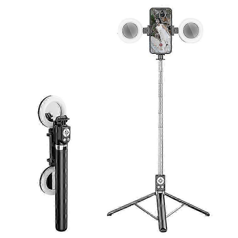 R17DS 1.75m Portable Bluetooth Selfie Stick Retractable Tripod Phone Stand with Dual Fill Lights 360