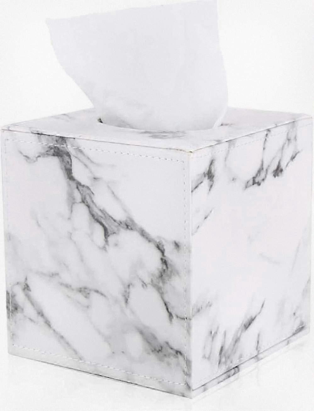 Faux Leather Square Tissue Box Holder, Marble Pattern Tissue Dispenser