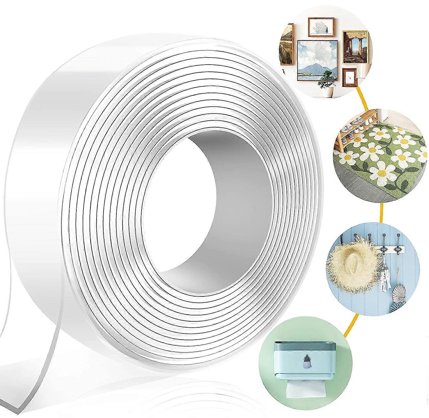 Adhesive Tape (3M x 3CM x 2MM) Double Sided Extra Strong, Sticks Picture Without Drilling Powerful Transparent Multifunctional Reusable Washable For C