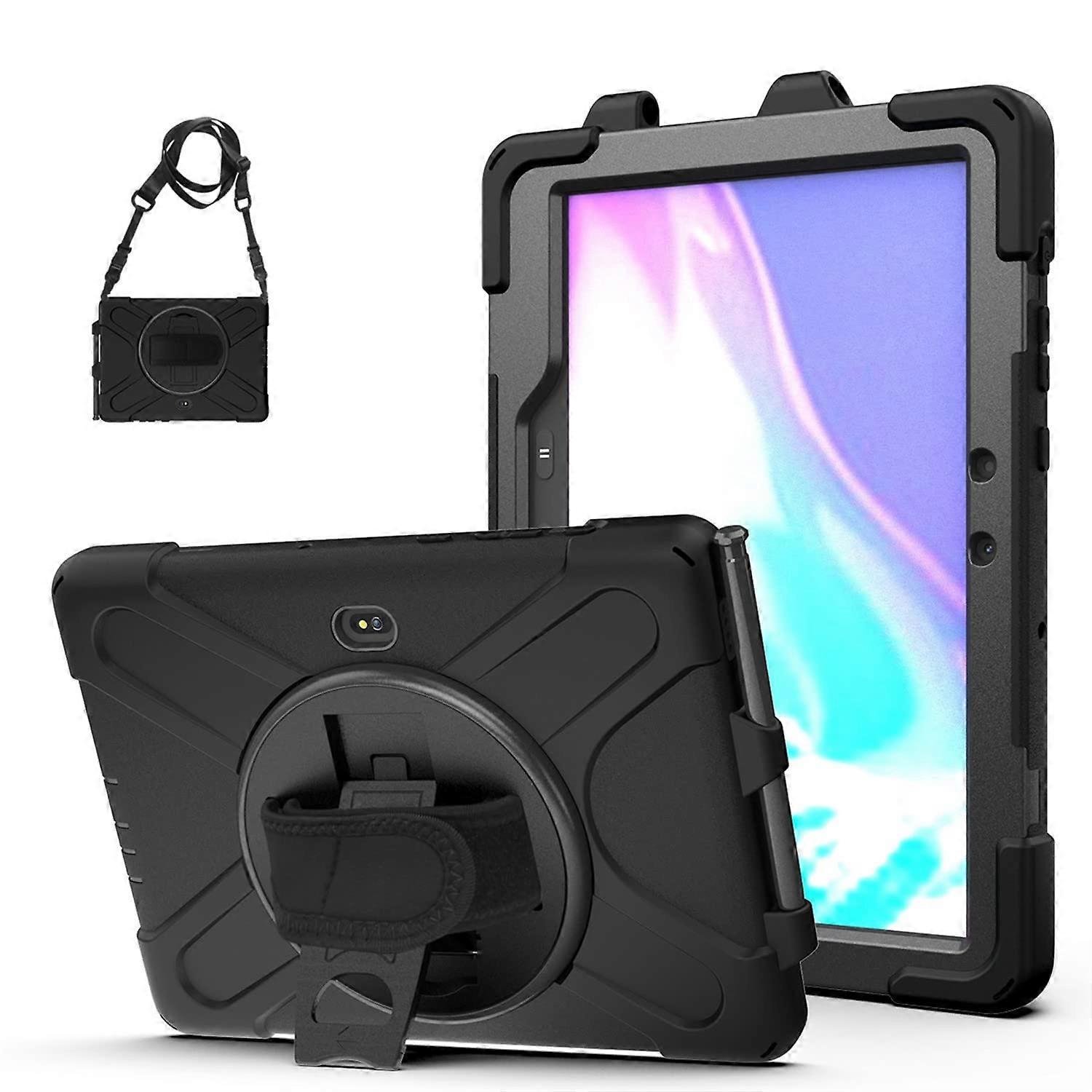 10.1 Inch Case for Samsung Galaxy Tab Active Pro SM-T540 SM-T547 Shockproof Rugged with 360 Degree Swivel Kickstand and Shoulder Strap Black