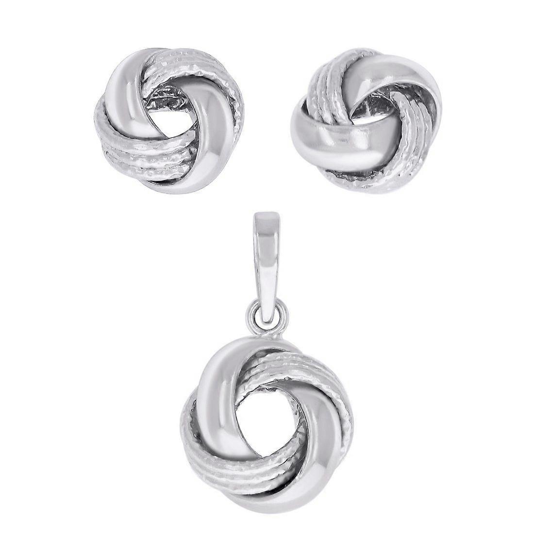 925スターリングシルバーレディースラブノットイヤリングとペンダントネックレスセットジュエリーセット女性用