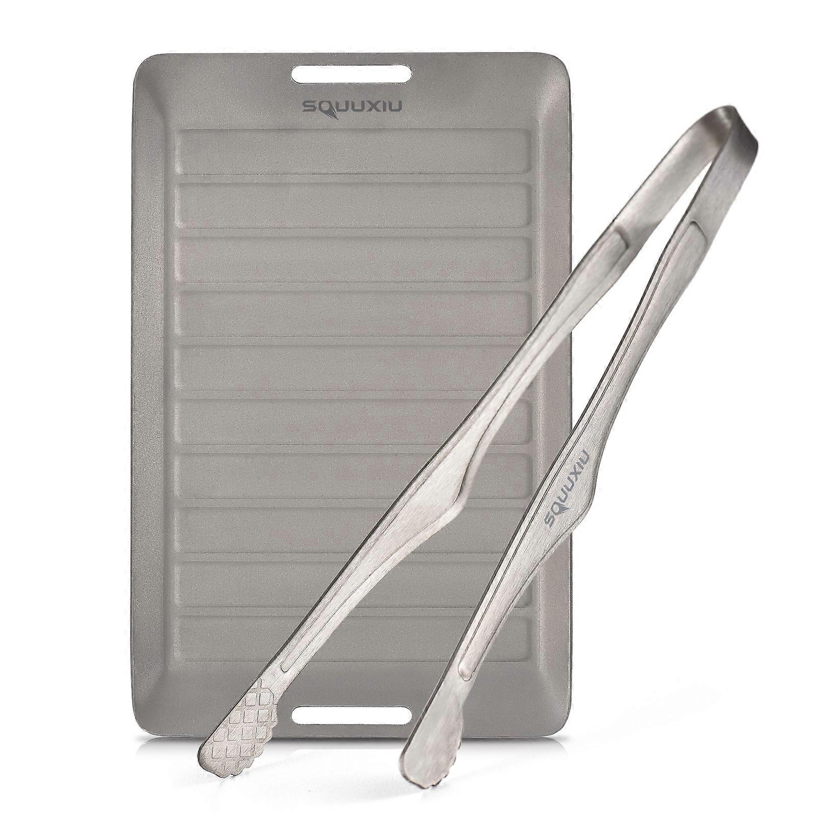 Ti Camping Grill Pan & BBQ Tongs Set Portable Outdoor Cookware Non-Stick Surface Matte Finish Perfect for 1 Person