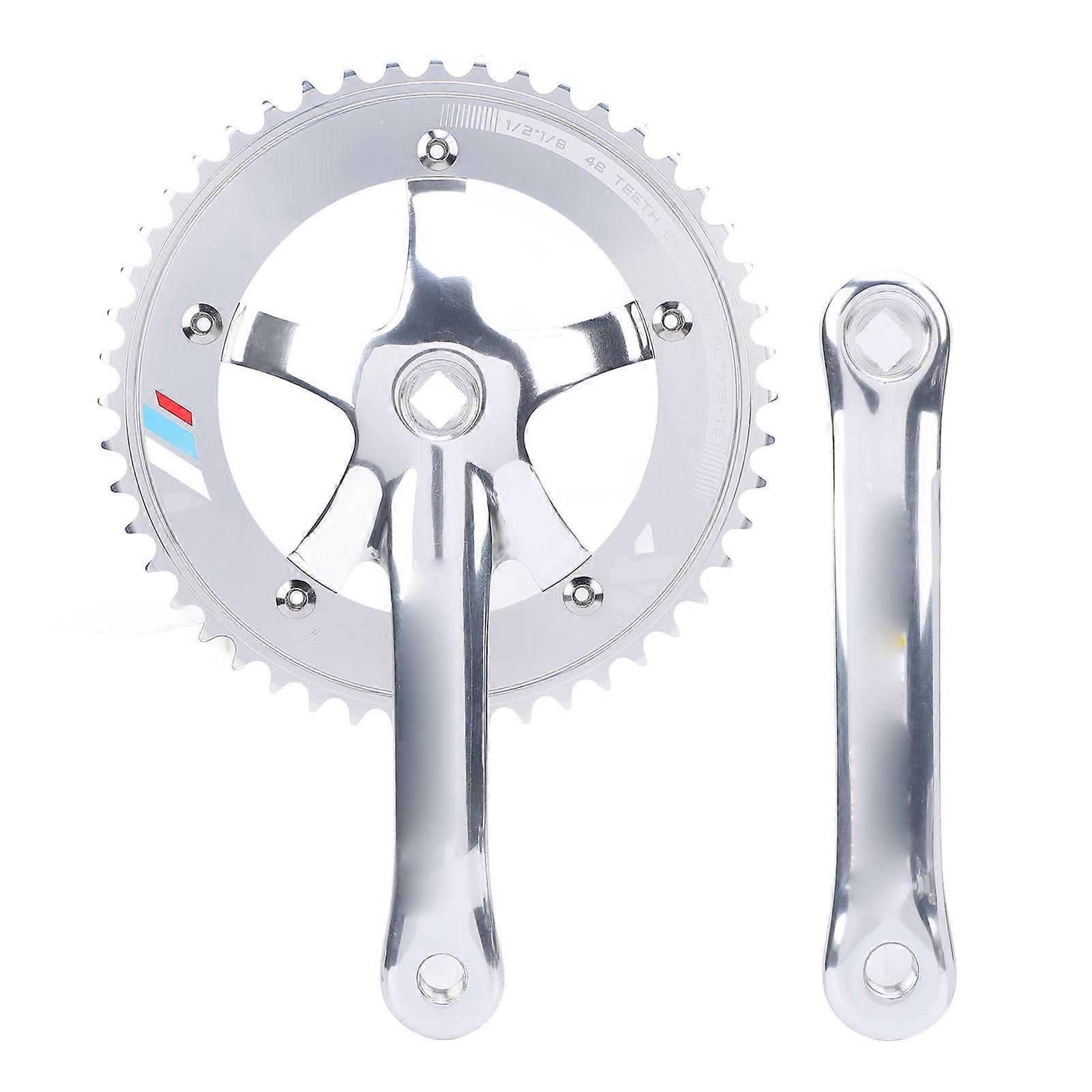 48T Crankset Hollow Integrated Chainring Crank Set Aluminum Alloy Square Hole Single Speed Chainring Crankset for Fixed Gear Cycling Models Silver