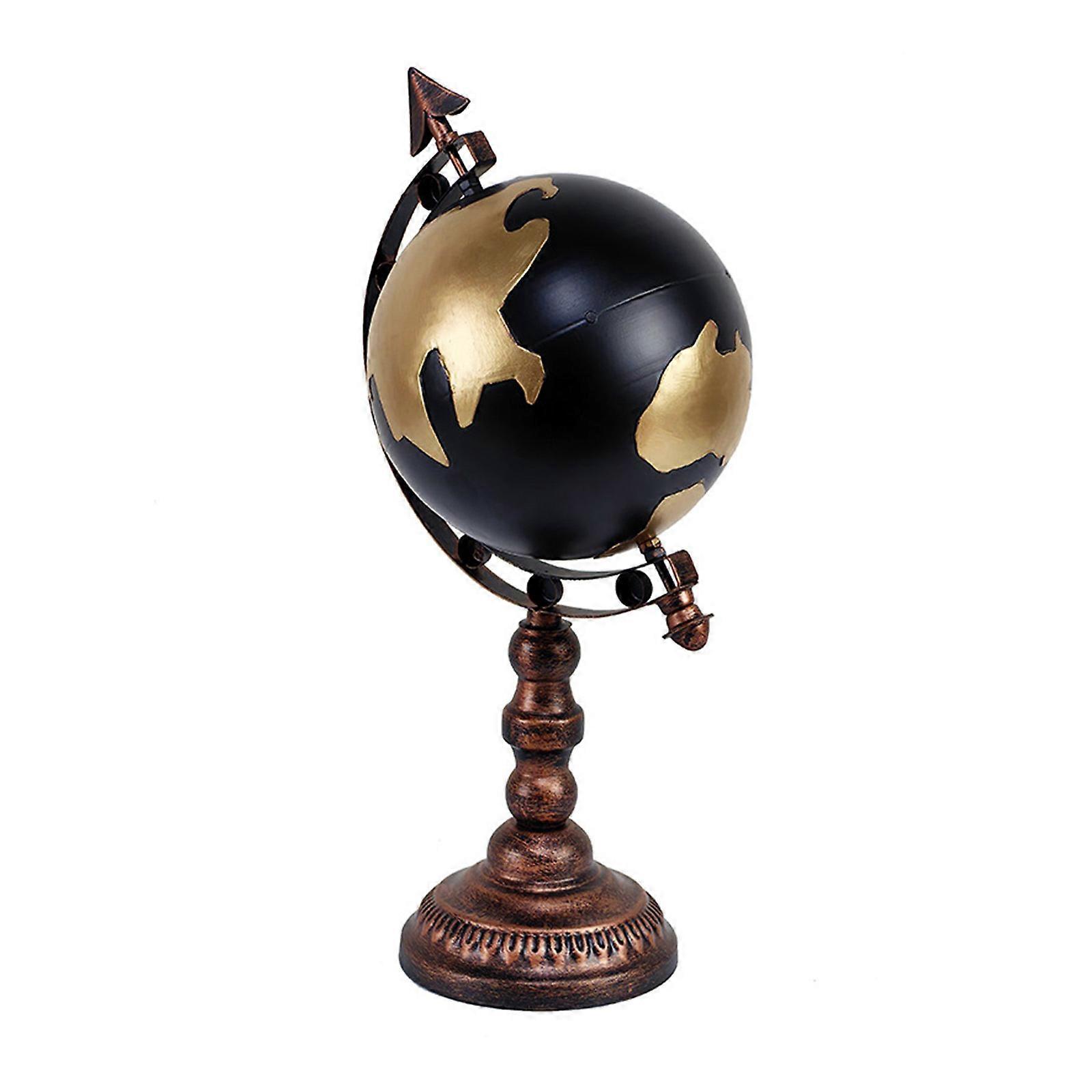 Vintage Iron Globe Ornament Table Globe Statue Home Decors Rotating World Globe with Stand Base Desktop Shelf Decoration