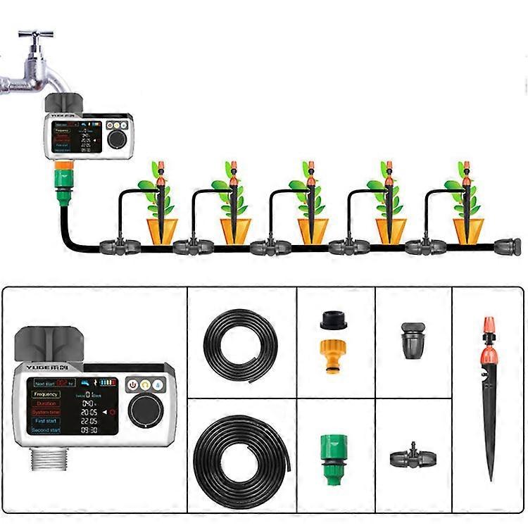 YLIGE Solar Powered Water Irrigation Timer Automatic Watering Controller with Tee Coupler + Hose Kit, European Standard