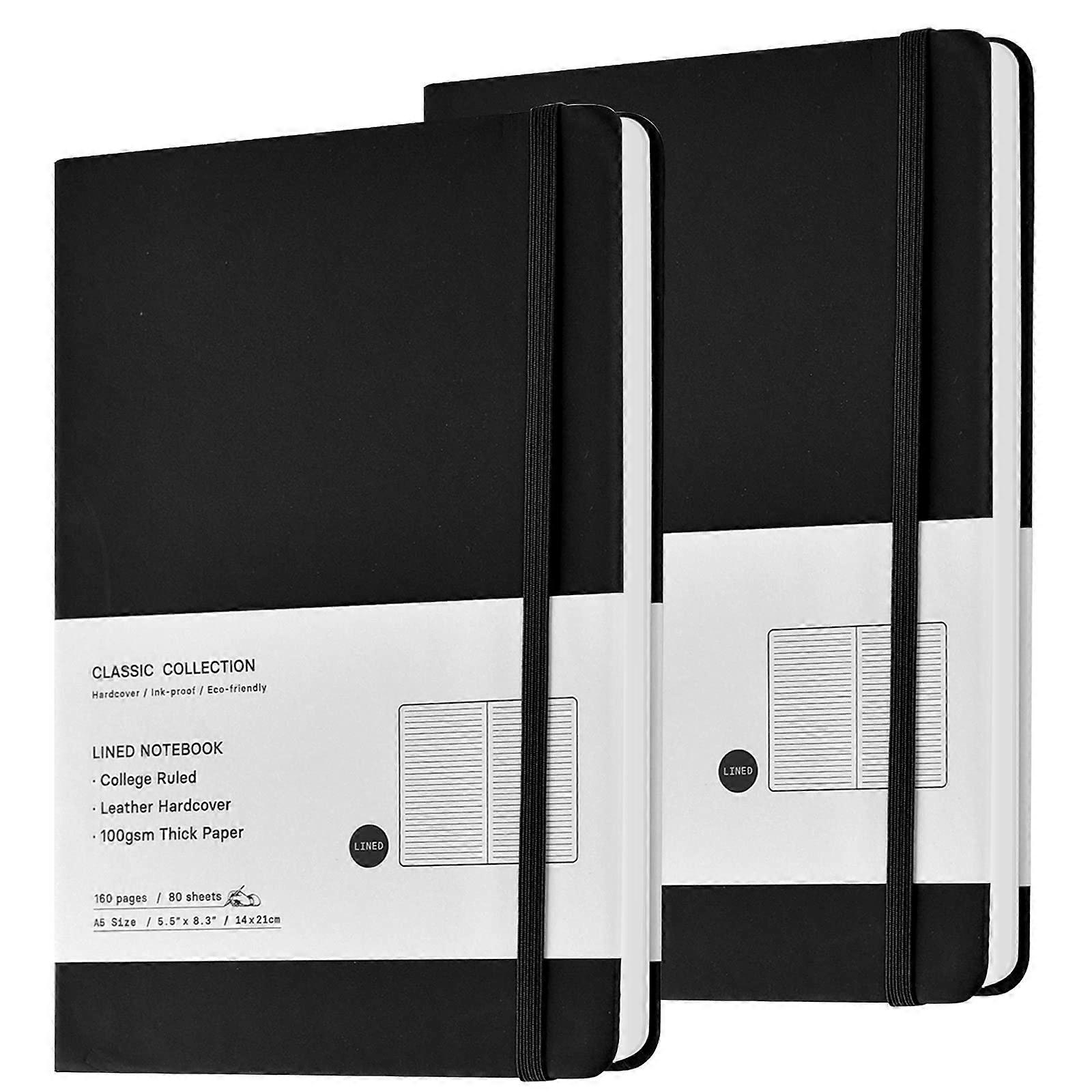 2 Pack A5 Spiral Notebooks 5.5"x8.3" Black for Office School Use - Durable Cover, Lined Pages, Multi-Purpose