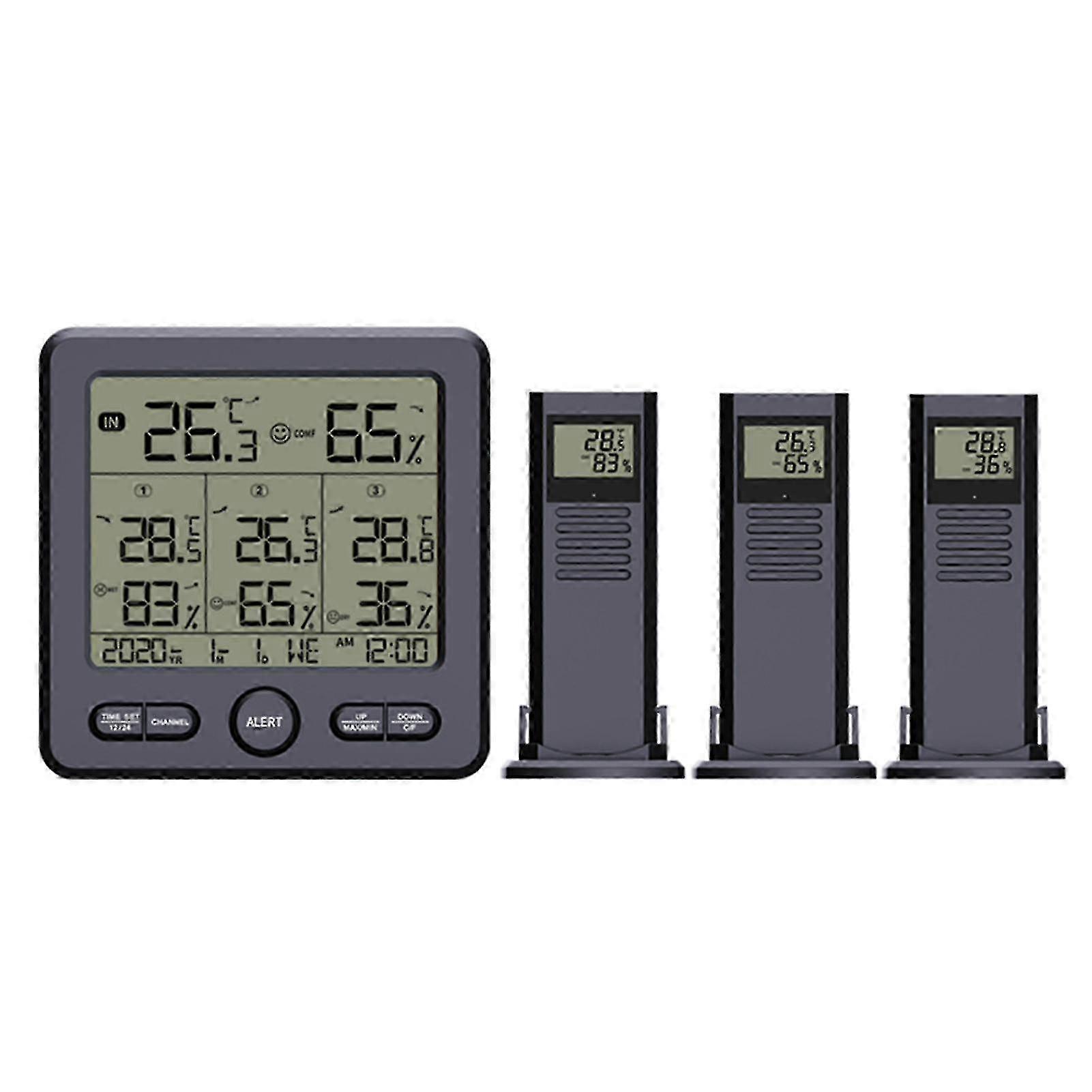 Wireless Weather Station with 3 Outdoor Sensors, Large Color Screen, Temperature Clock - Black