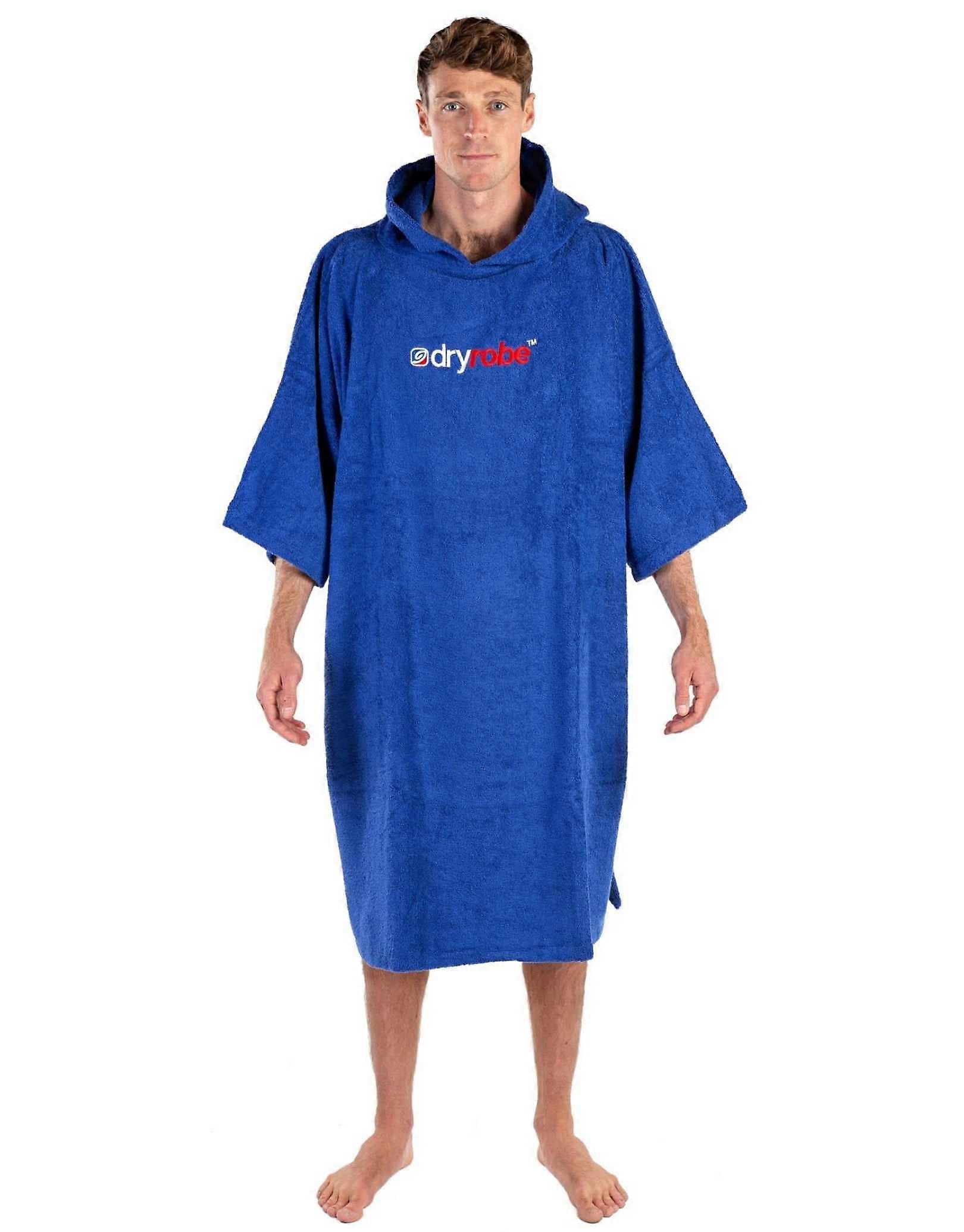 Dryrobe Coton Bio Manches Courtes Adulte Serviette Poncho - Bleu Royal