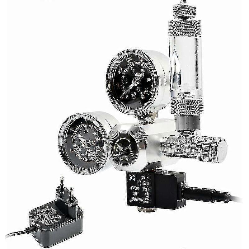 Professional Aquarium CO2 Regulator with 12V Adapter, Dual Pressure Gauge, Bubble Counter & Check Valve, W21.8 Interface