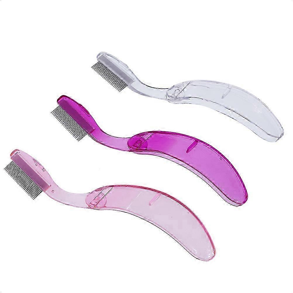 Curved Eyebrow Comb Plastic Handle Metal Teeth Eyebrows Eyelash Comb Beauty Tool Folding Lash and Br