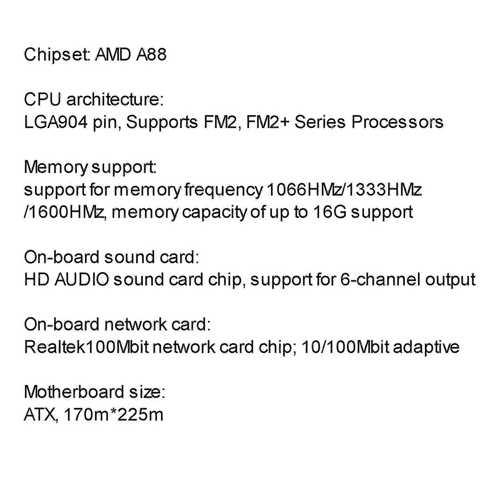 Computer Motherboard LGA904 CPU Supports FM2, FM2+ Series Processors Supports up to 16G 1066HMz/1333HMz/1600HMz Realtek 100Mbit USB3.0 SATA3.0 All-So