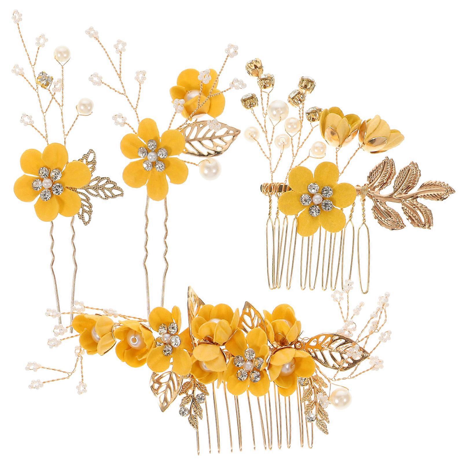 Elegant Flower Leaves Hair Comb Set   Bridal Headpiece for Wedding Brides and Bridesmaids   Special Occasion Hair Accessories