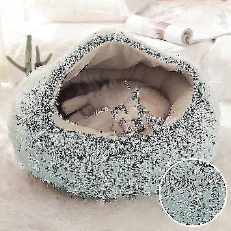 Winter Long Plush Pet Cat Bed Round Cat Cushion Cat House 2 In 1 Warm Cat Basket Cat Sleep Bag Cat Nest Kennel For Small Dog Cat