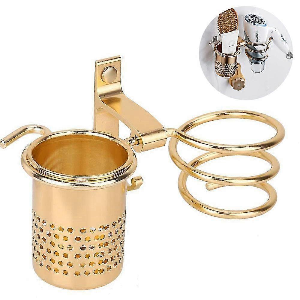 Wall Mount Hair Dryer Holder Spiral Organizer with Cup Storage Shelf Alu-Gold