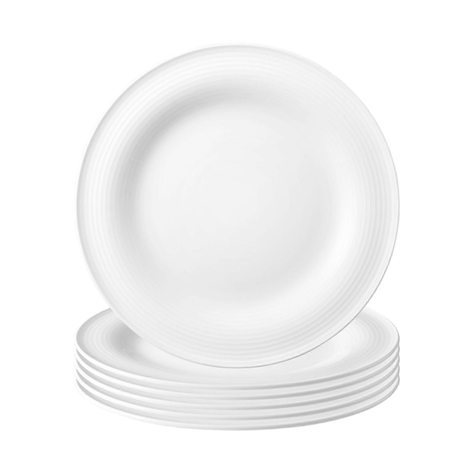 Beat Color Glaze Breakfast Plates Set of 6 Diameter 23.3 cm Dessert Plates and Cake Plates with Groove Relief Porcelain White