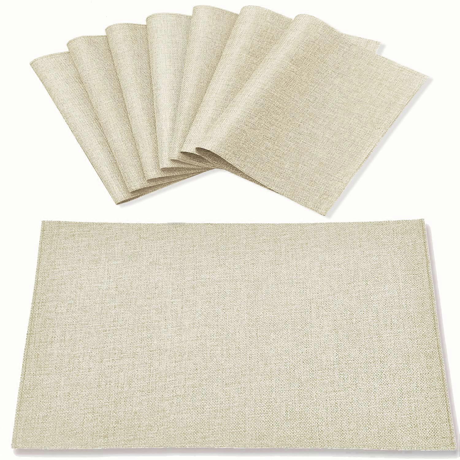 Fabric Placemats, Set of 8, Linen, Machine Washable, Heat Resistant, Beige