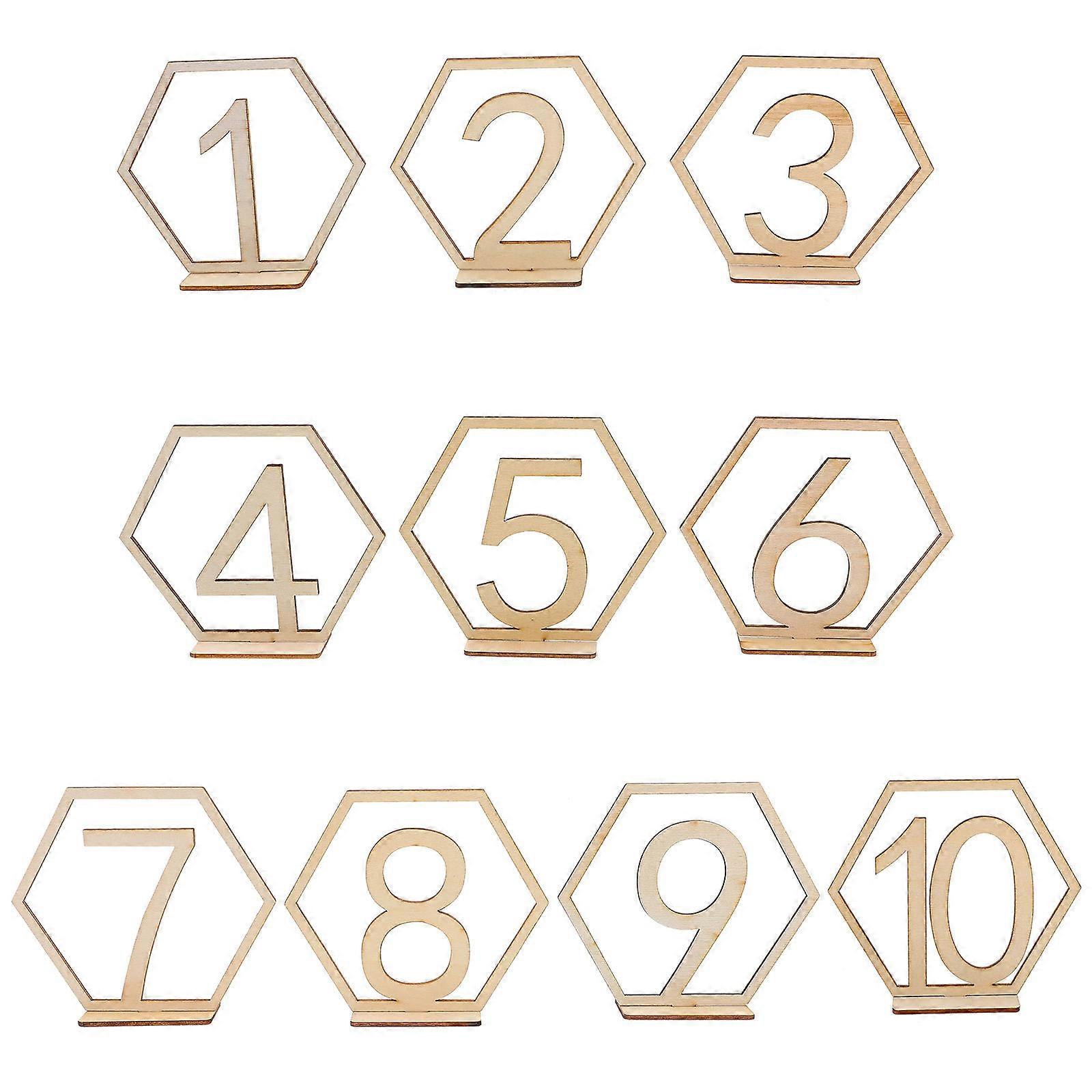 Table Number Signs Wedding Reception Table Number Hexagonal Beige Wood Seating Arrangement 10Pack