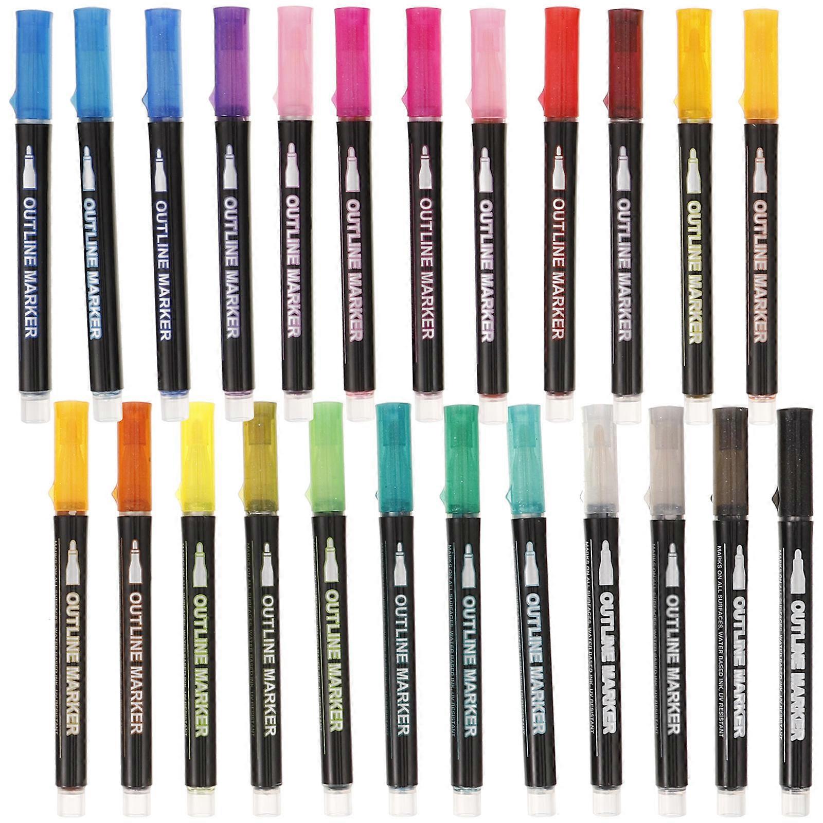 Decorative Pens Colored Markers Cylindrical Shape Colorful Design For Children 24Pcs