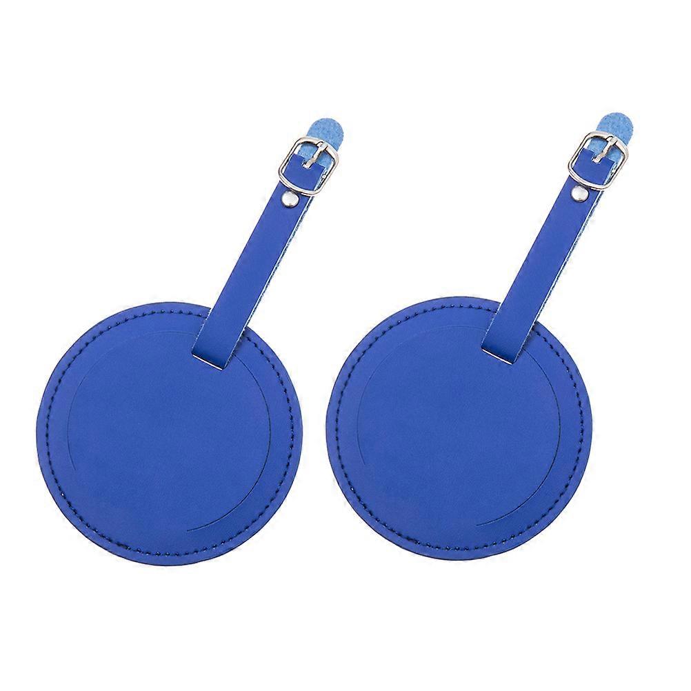 Round PU Luggage ID Tags with Buckle Durable Travel Name Holders for Suitcases, Backpacks & Bags Blue Baggage Identifier Labels