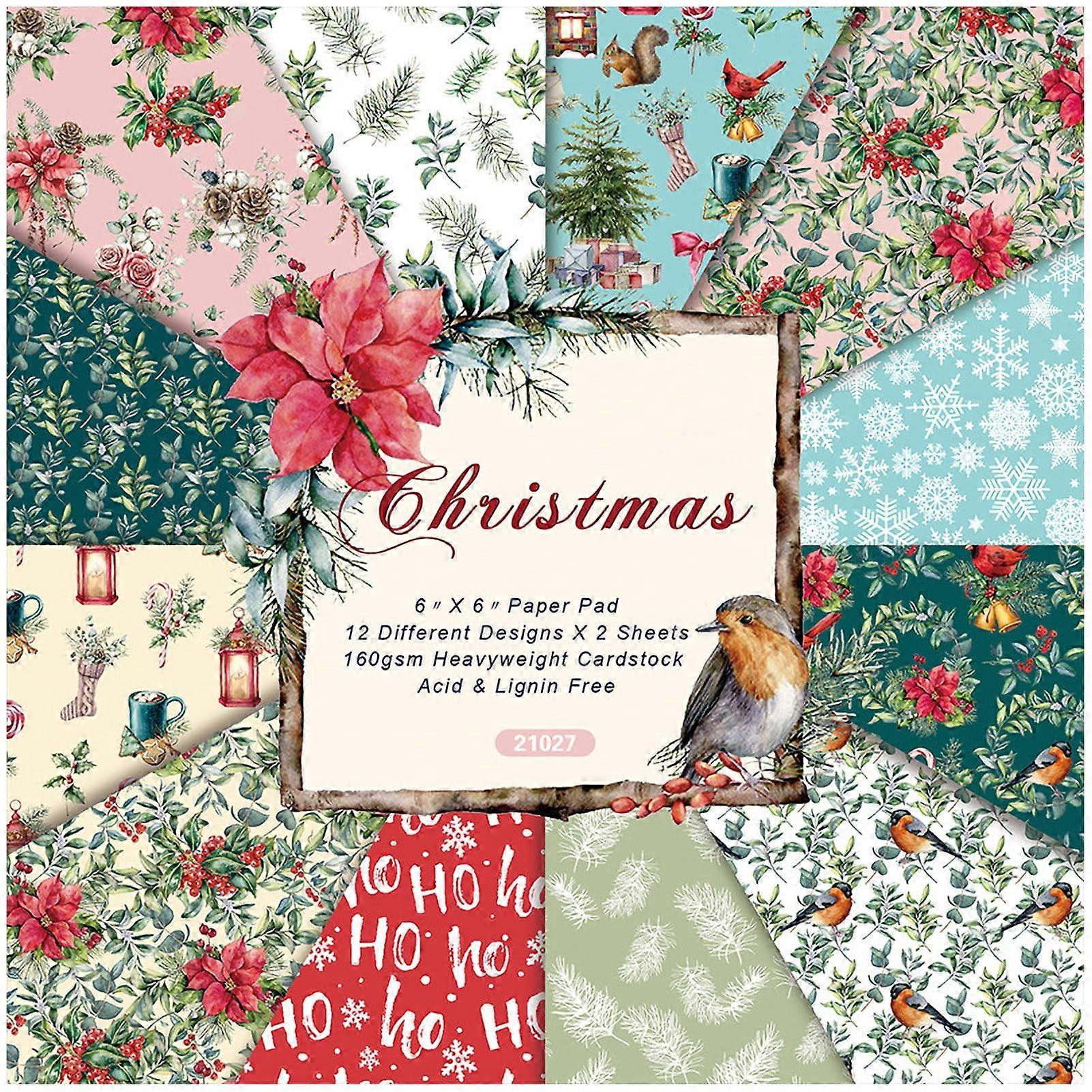 Scrapbooking Dekorpapier Cardstock Paper Block Christmas Theme, 15.2 X 15.2 Cm, 48 Sheets, One-Sided Blue Floral Pattern