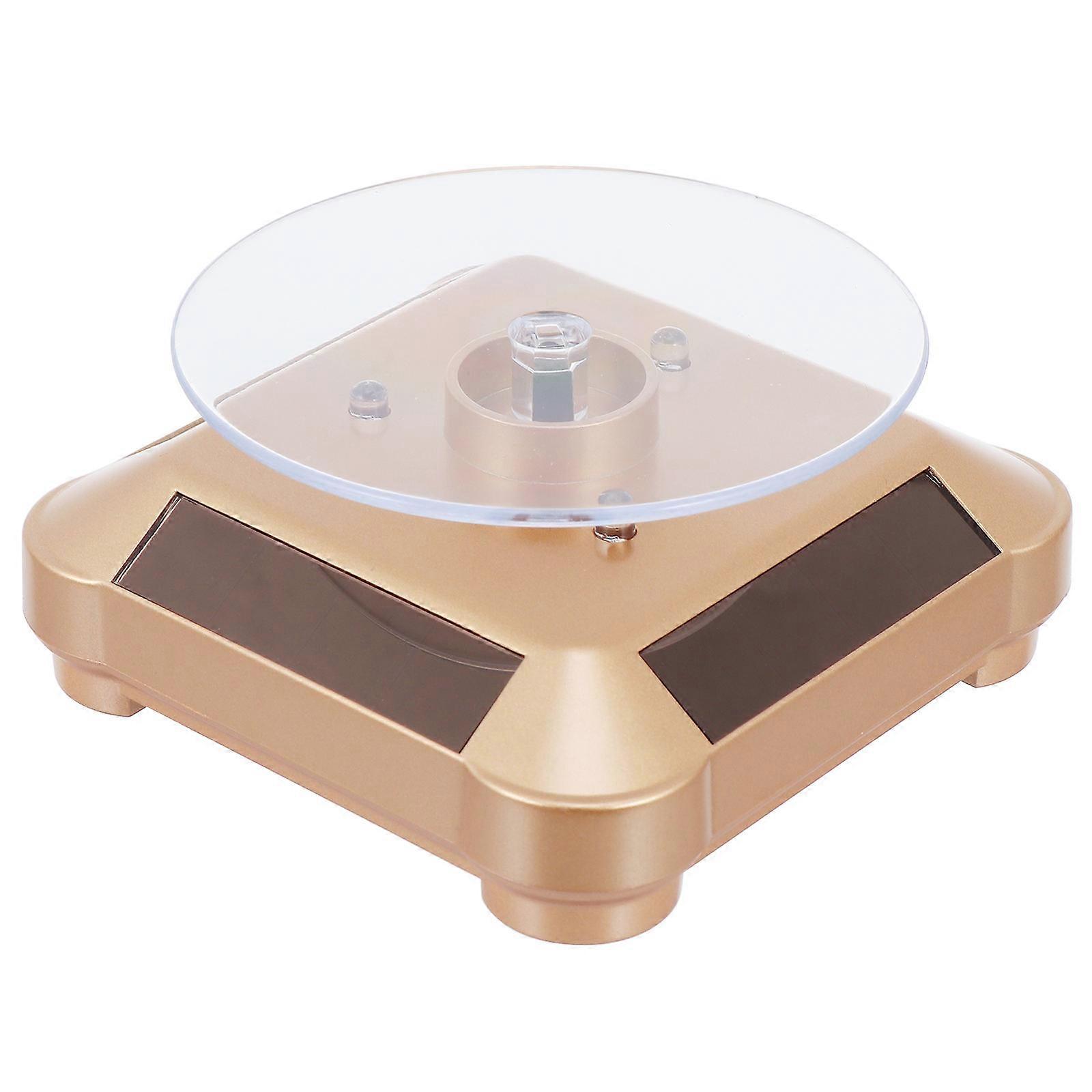 Golden 360° Rotating Display Stand for Jewelry with LED Lights Plastic Solar Powered Turntable