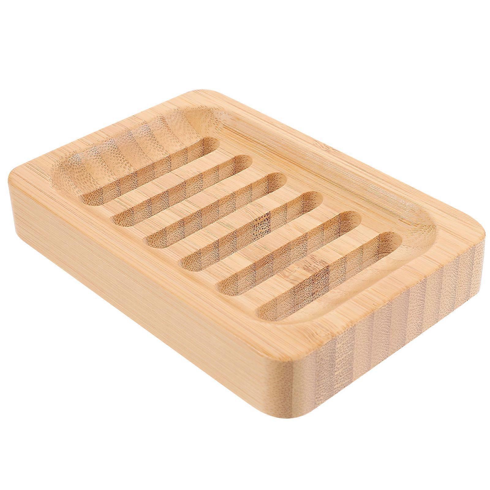 Bamboo Soap Holder Draining Soap Dish Bathroom Storage Rack Rectangular Beige 12.5X8.4X2CM Waterproof 1Set