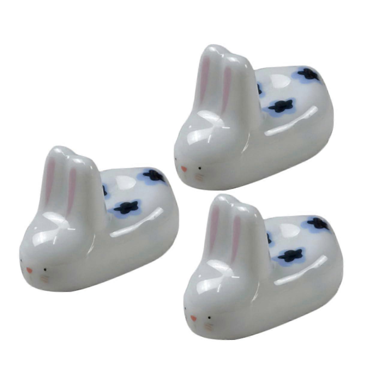 Set of 3 Chopsticks and Chopsticks Rest Ceramic White