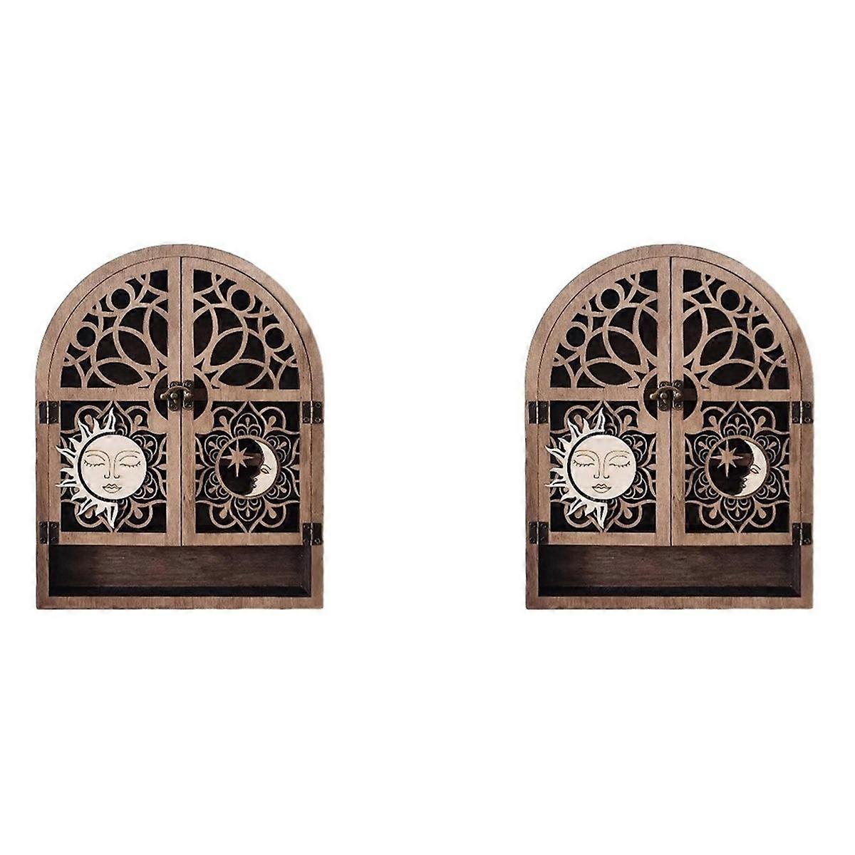 Sun Moon Crystal Display Stand 4 Shelves Natural Wooden Shelf