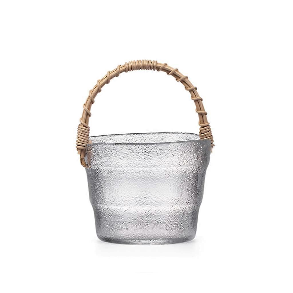 Ice Bucket, Transparent Glass, Rattan-Style Japanese Design, Mini Compact Multipurpose Ice Bucket, Off-White Small