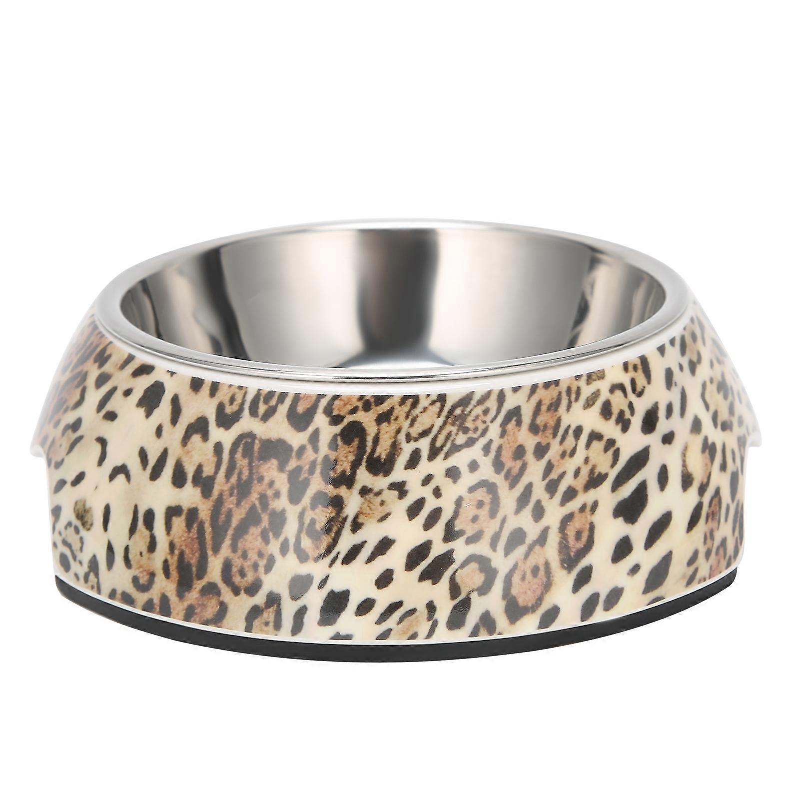 2 in 1 Dog Food and Water Bowl AntiSlip Base Stainless Steel Pet Bowl Feeder Dish(S for Leopard Pattern)