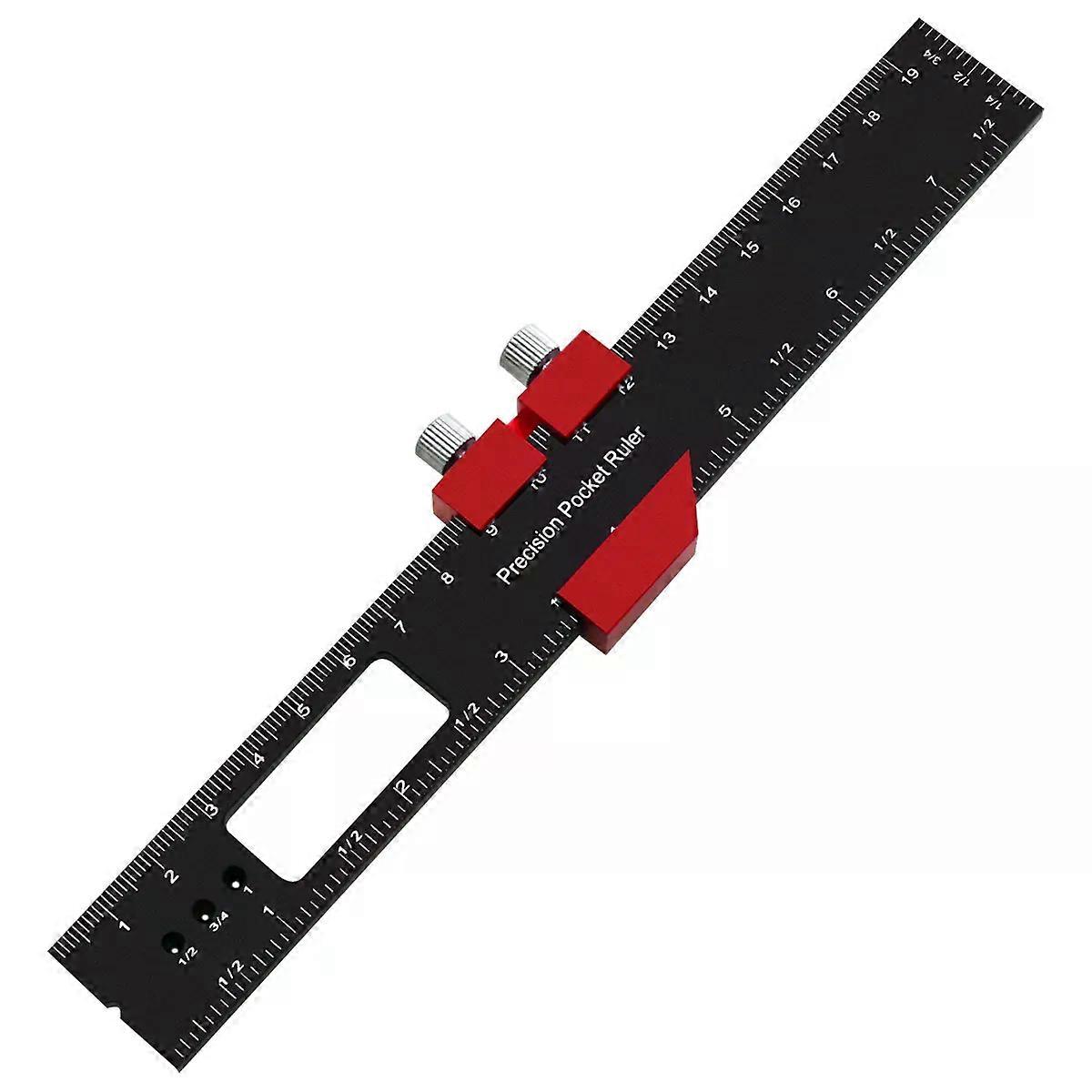 Woodworking Precision Pocket Ruler Aluminum Slide Ruler Inch And Metric T-Type Scribing Ruler Square Layout Tool W/ Slide Stops