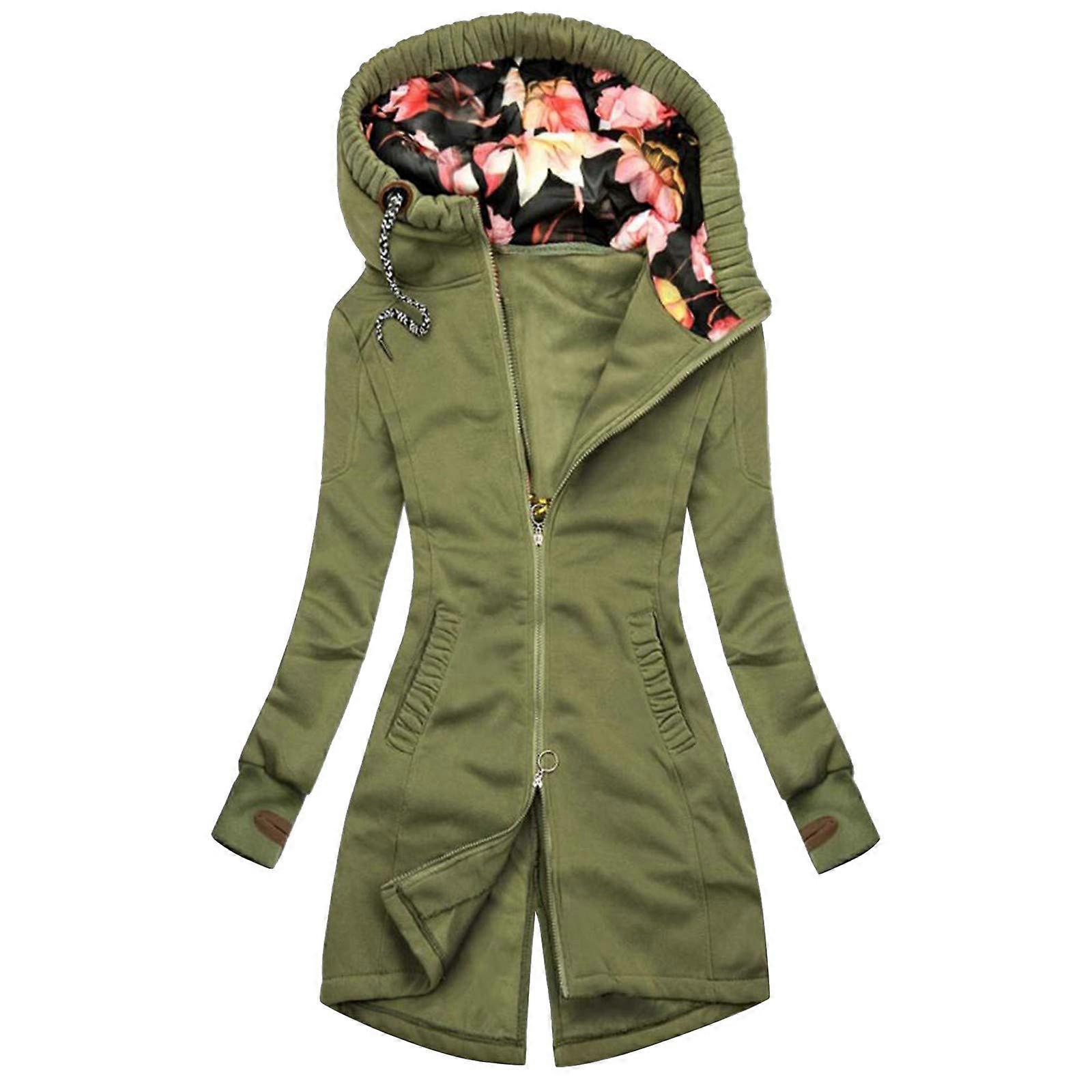 Fleece Jacket Women Thin Lightweight Coat Parka Style Pullover Winter Size M Green