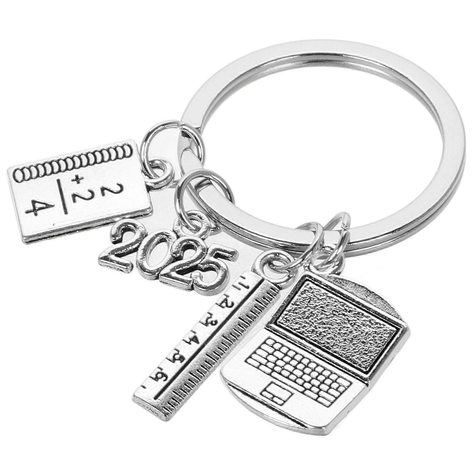Back to School Silver Keychain Round Compass Ruler for Students