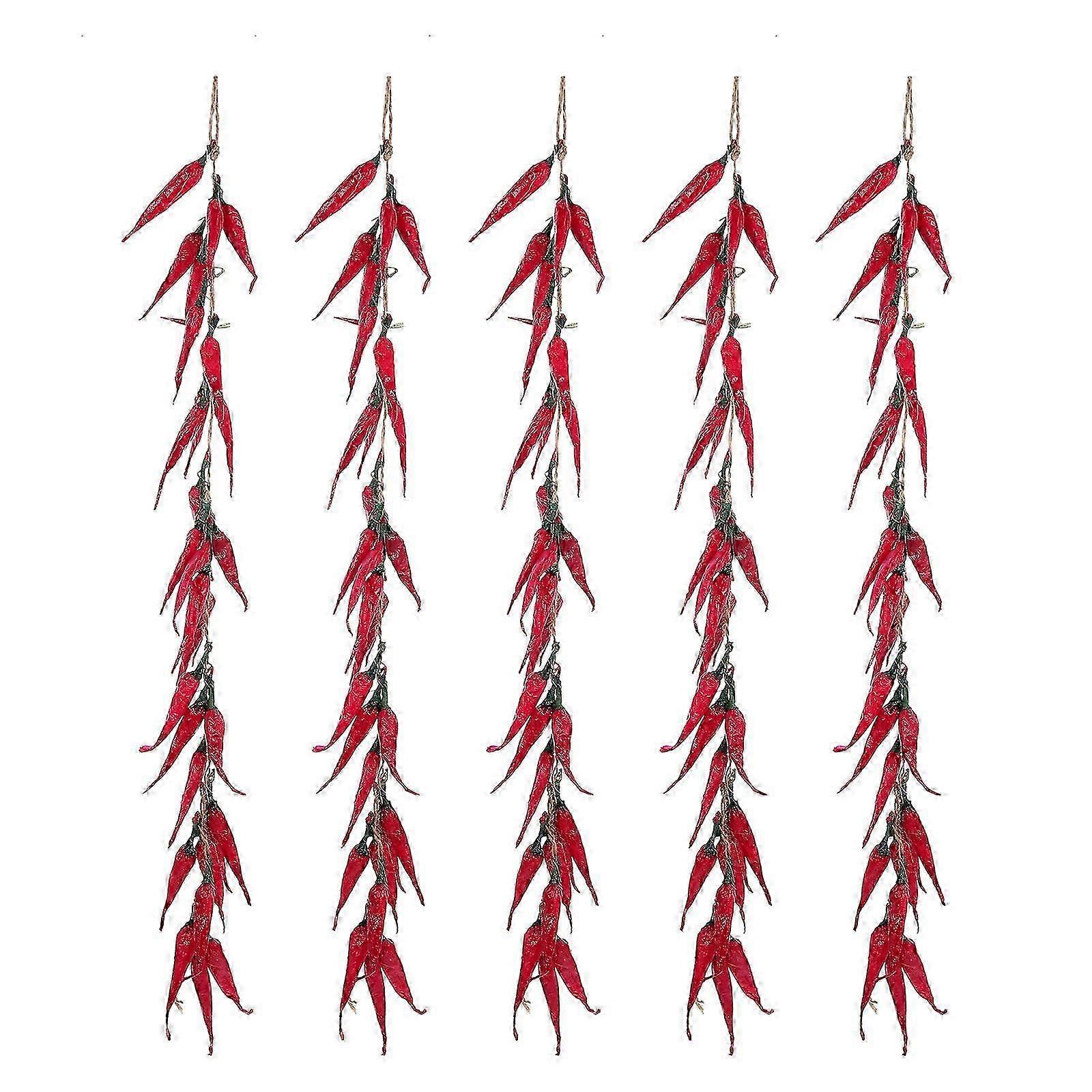 5pcs Artificial Red Pepper Pendants Simulation Lifelike Dry Red Pepper Strings