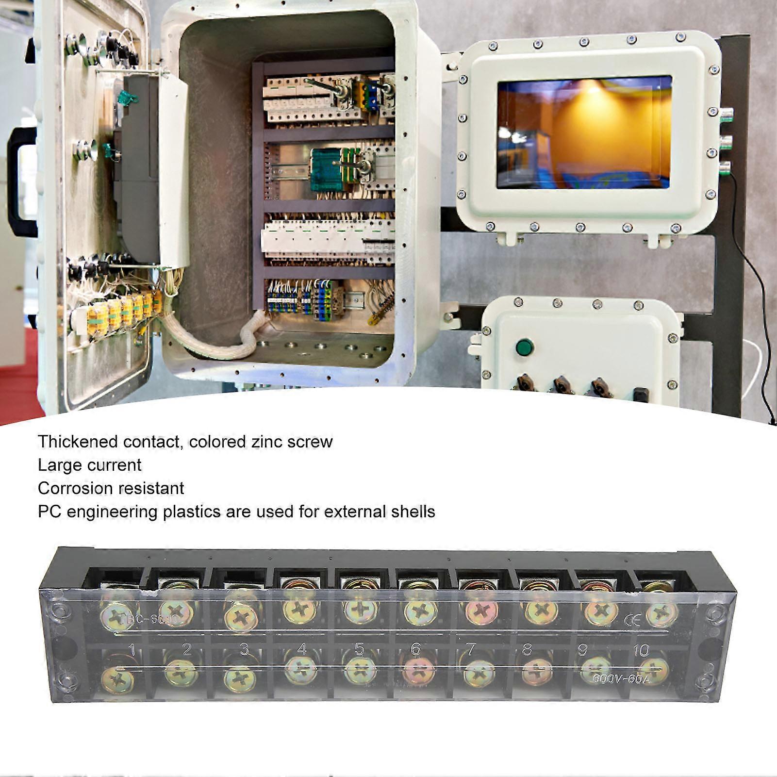 Terminal Strip Block 60A 600V Large Current Easy Wiring Ground Circuit Terminal Block 10 Positions