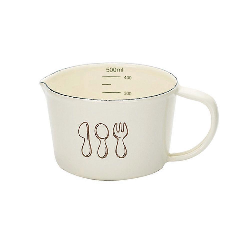 Lightweight Enamel Measuring Mug with Scale, Portable Beverage Cup for Milk, Compact Baking and Breakfast Liquid Measuring Cup with Easy Pour Spout