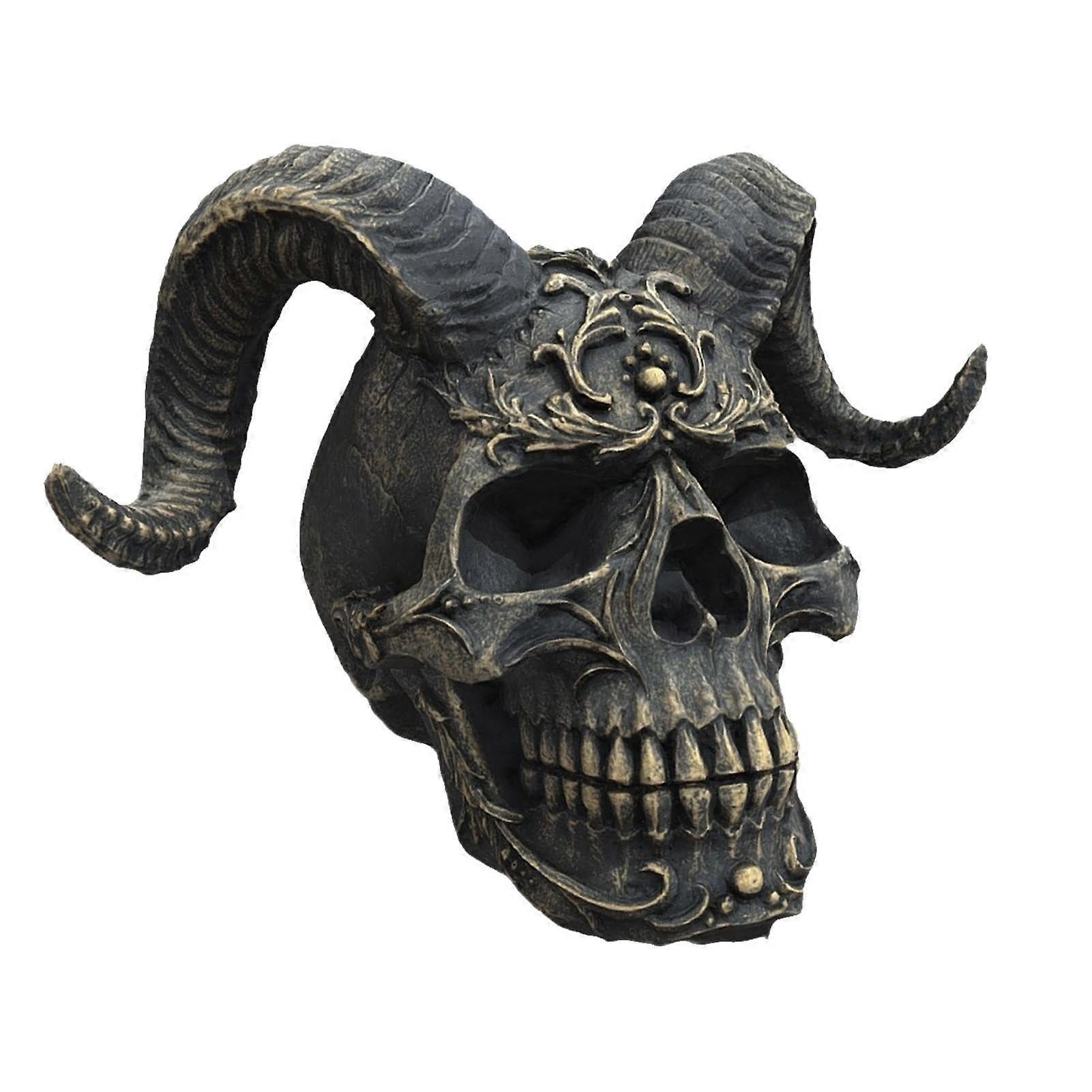 Totenkopf-Figur Resin Skull Statue With Ram Horns, Table Decor, Halloween Home Decor, Resin Sculpture