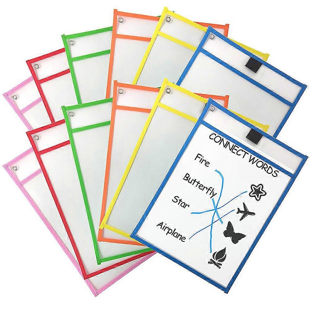 Dry Erase Pockets Document Pouches for Children Office School Assorted Colors 35.5*25.5cm Waterproof Reusable 10Set