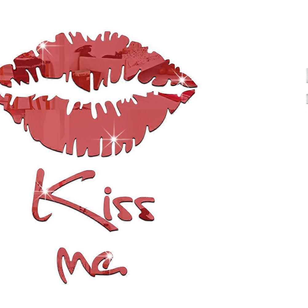 Peel And Stick Mirror Tiles Diy Kiss Me Lip Wall Stickers For Living Room Tv Background Wall Red 30x27cm Material Waterproof 1Pack