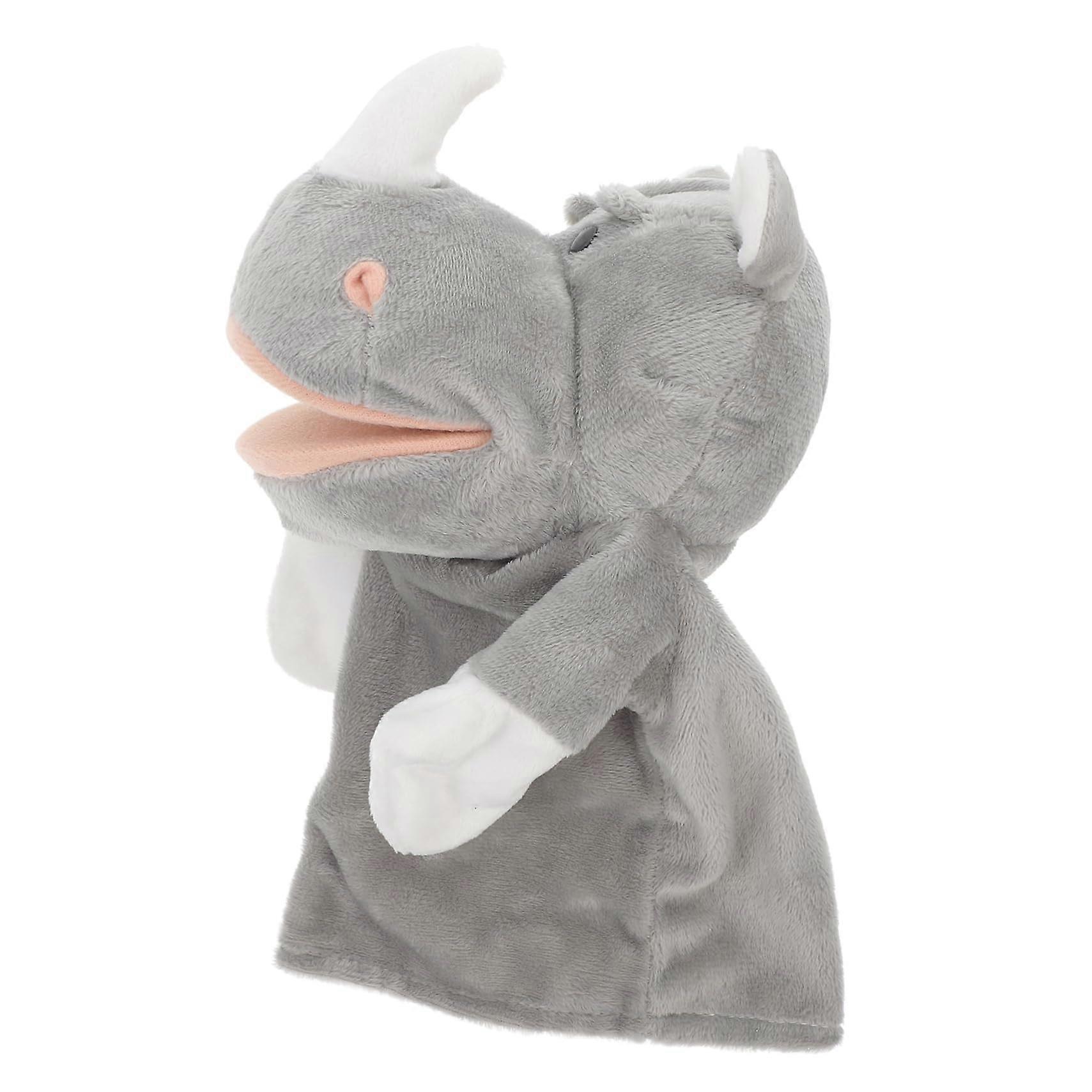 Plush Rhino Hand Puppet Interactive Storytelling Toy Open Mouth Design for Motor Skills Development Home Kindergarten