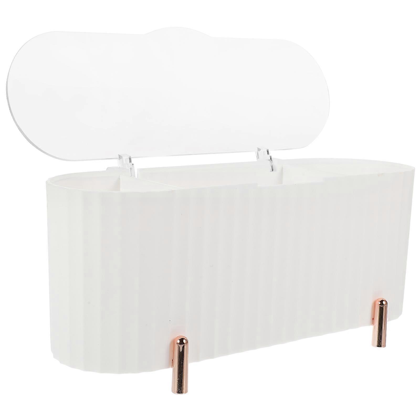 Cotton Pads Container With Lid Organizer For Bathroom Counter Dressing Table White 21.3X8.6X9.1CM Storage 1Set