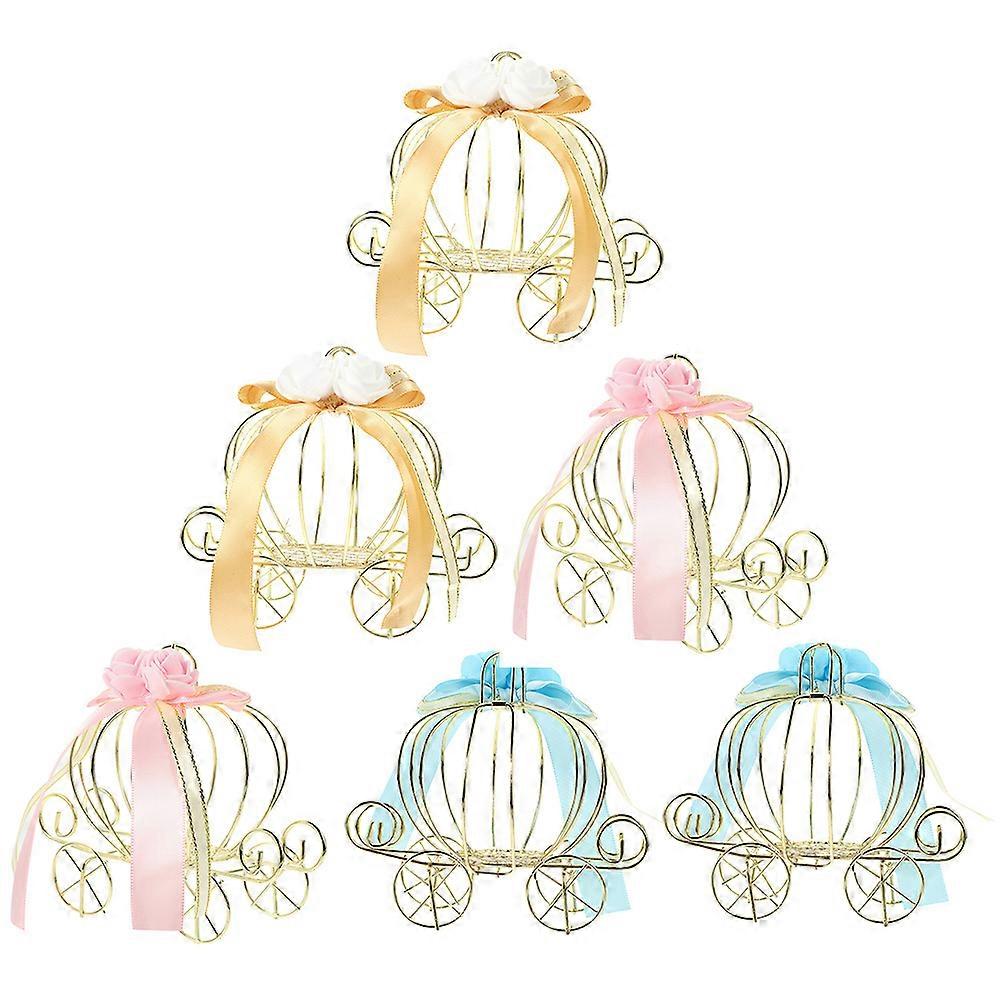 6pcs Elegant Pumpkin Carriage Candy Boxes for Weddings, Halloween, Christmas – Blue, Pink, Light Brown – Unique Festive Treat Containers for Parties