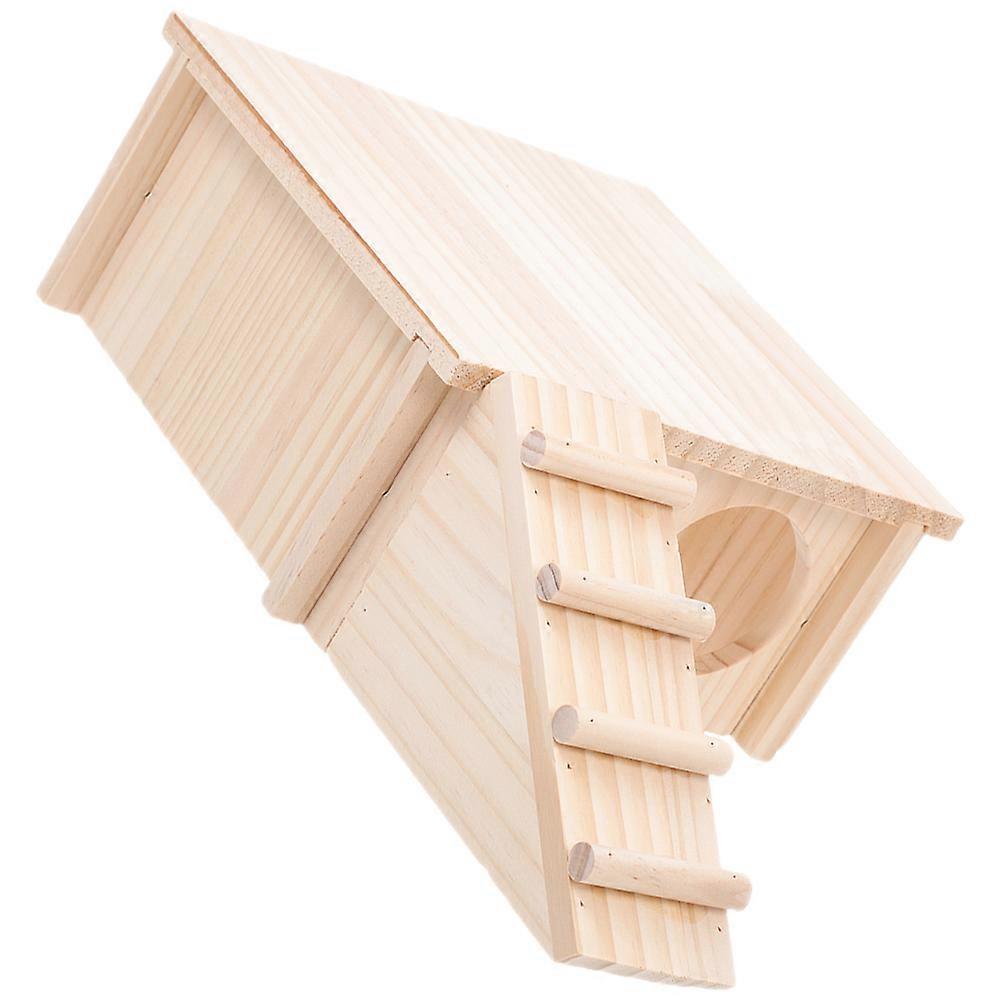 Wooden Hamster House Hideout with Resistant Design for Small Pets Khaki Color