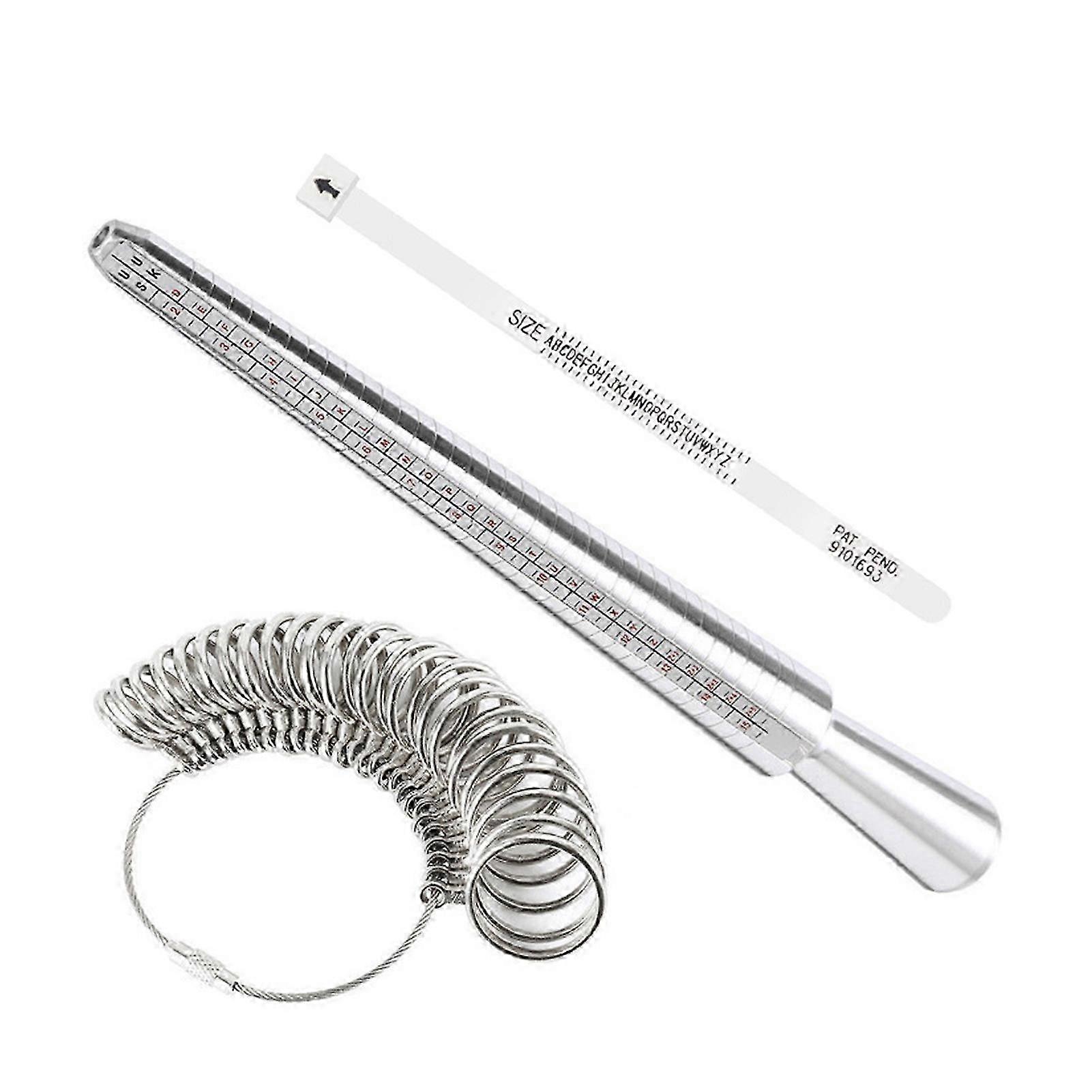 2025 Aluminium Metal Finger Sizing Stick Mandrel Tool with Sizer Gauge Set Measuring Tape for Ring Size Measurement
