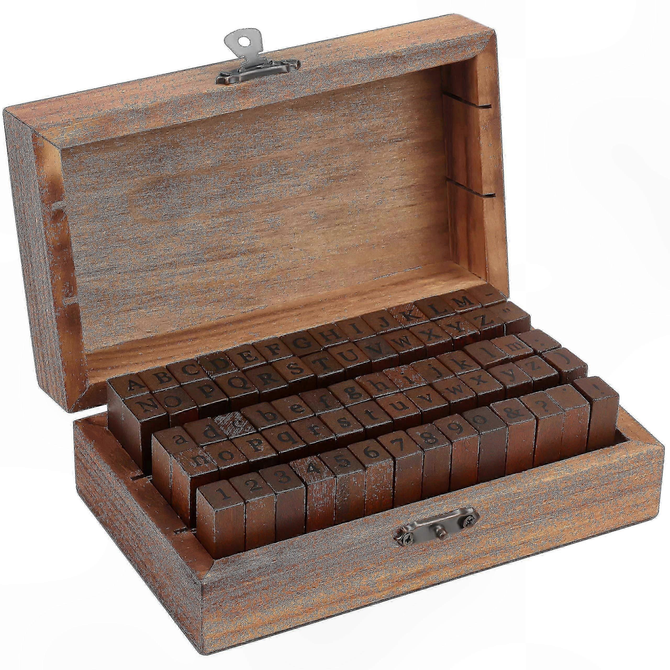 Wooden Alphabet Stamp Set with Numbers and Symbols (70 Pieces)