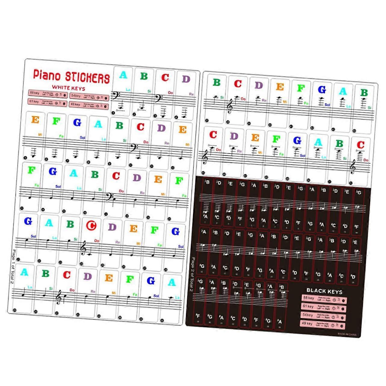 2 Pieces Piano Sticker Set Removable Piano Keyboard Labels for Keys Reusable Music Note Stickers for Electronic Pianos per Set