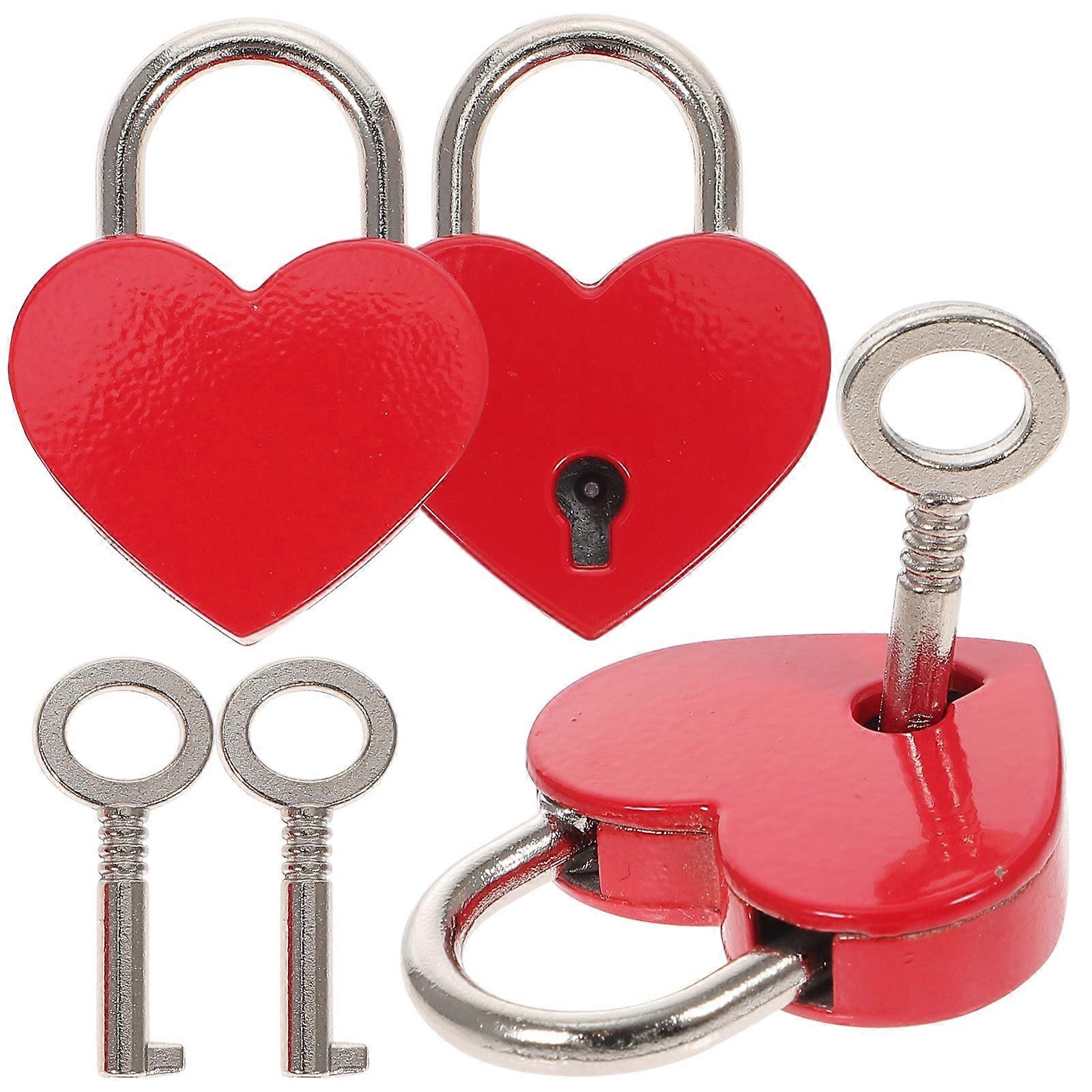Heart Shaped Zinc Alloy Lock with Key for Decoration Red Creative and Durable 3 Sets