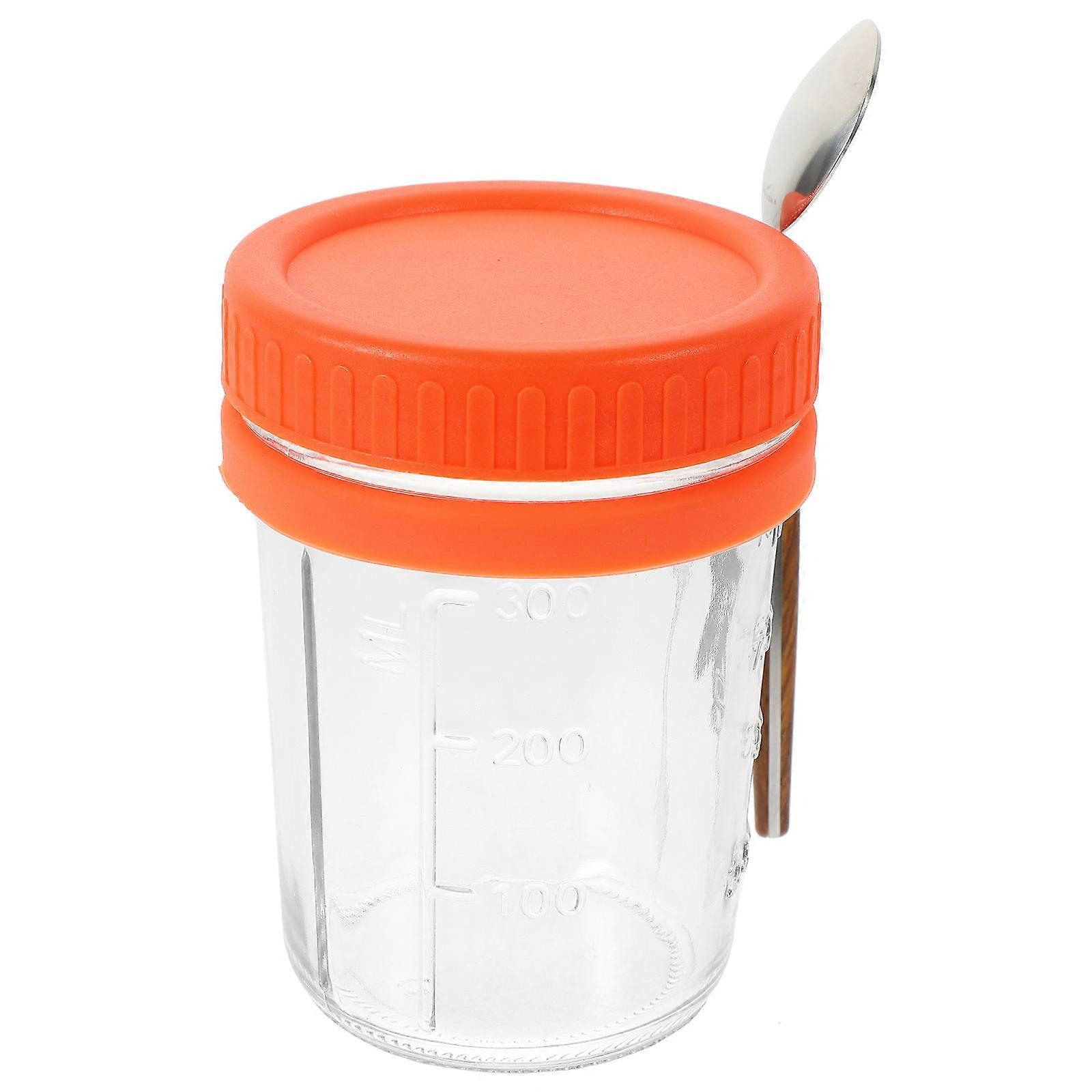 Light Weight Milk Cereal Cup For Travel Use With Lid And Spoon 1 Set In Orange Designed For Convenient Food Storage