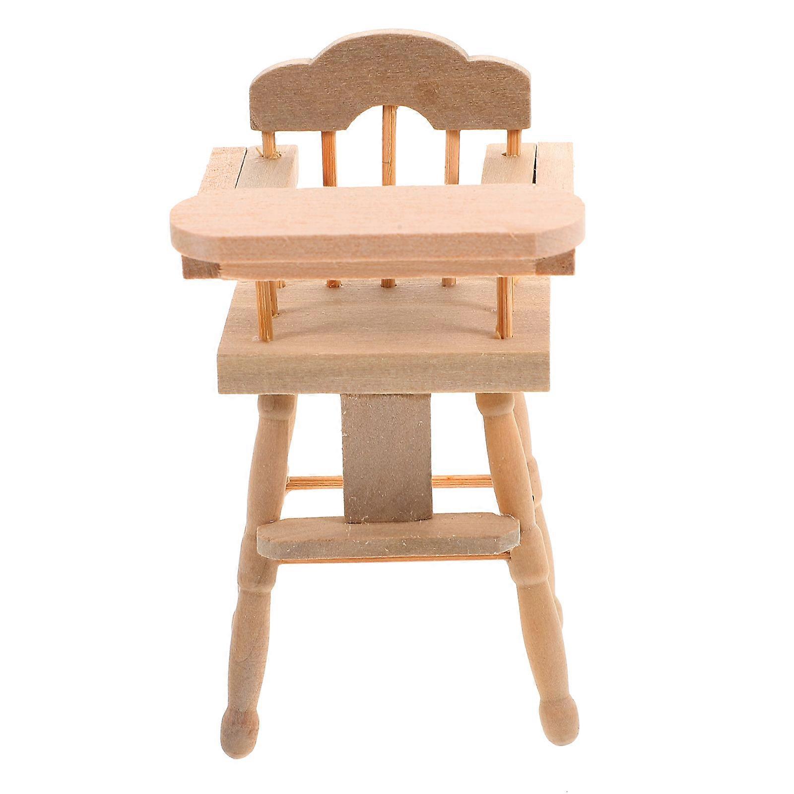 Miniature Dollhouse Accessory Wooden Highchair Furniture Dining Scene Recreation Brown Color Realistic Design 1Set